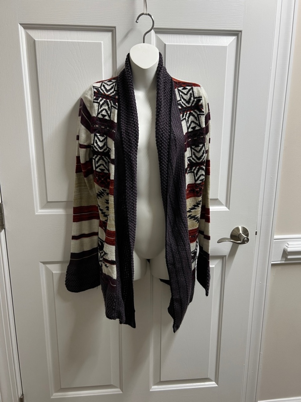 BCBGMaxAzria sweater women’s open front Cardigan purple brown small S 4126